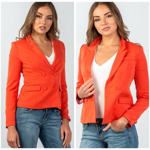 CLASSIC DOUBLE BUTTON DOWN BLAZER in CORAL - Picture 5 of 5